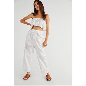 New Free People Weekender Embroidered Bandeau Top & Pants Set , LARGE